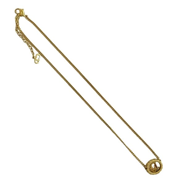 Christian Dior logo motif rhinestone necklace pendant accessory gold 08878 - Picture 5 of 5